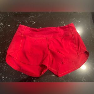 Red Lululemon Speed Shorts - Size 4, low rise, with liner, 2.5 inch shorts
